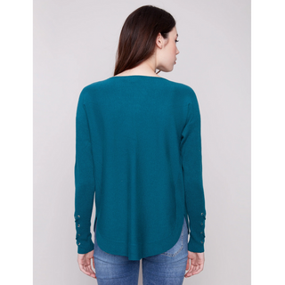 Pullover Sweater with Laced Sleeve Detail