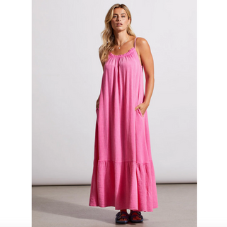 Maxi Dress W/Frills Pink 5348O-4555 - dolly mama boutique