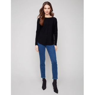 Pullover Sweater with Laced Sleeve Detail