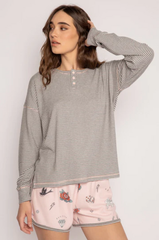 Livin On the Edge Henley Pajama Top - dolly mama boutique