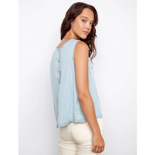 Scallop-Hem Button Sleeveless Top - dolly mama boutique