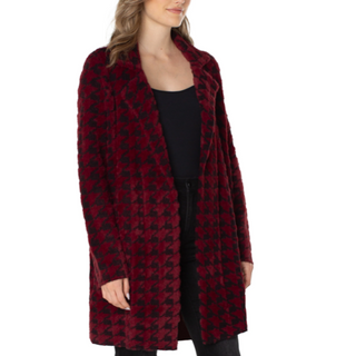 Open-Front Houndstooth Sweater Coat