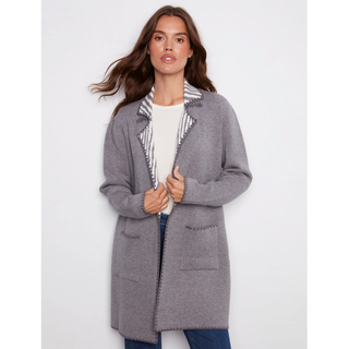 Jacquard Cardigan with Stitch Trim