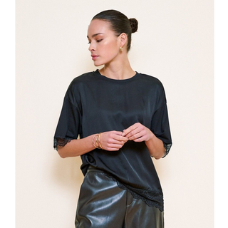 Satin Tee with Lace Trim