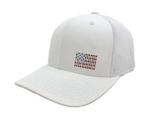 Kourtney Trucker Hat with Crystal USA Flag - dolly mama boutique