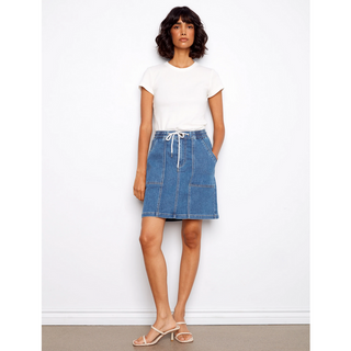 Drawstring Denim Skort - dolly mama boutique
