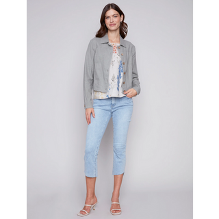 Button-Front Linen Jacket - dolly mama boutique