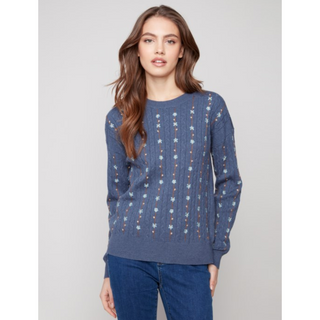 Cable-Knit Embroidered Sweater - dolly mama boutique