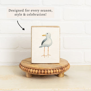 Rustic Marlin Seagull Block Sign styled on a shelf