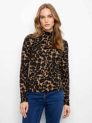 Leopard Print Mock Neck Top by Charlie B in Leopard