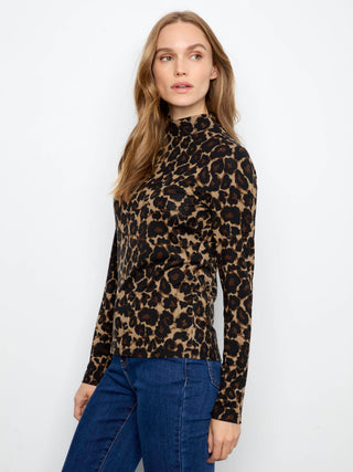Leopard Print Mock Neck Top by Charlie B in Leopard - view 4