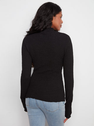Lettuce Edge Textured Mock Neck Top by Charlie B in Black - view 4
