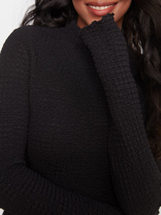 Lettuce Edge Textured Mock Neck Top by Charlie B in Black - view 6
