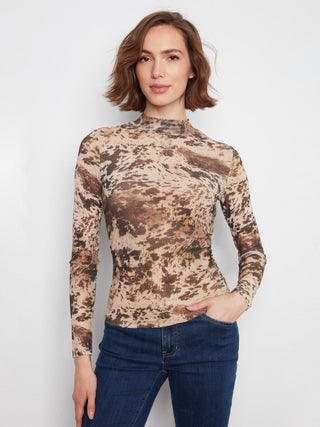Mock Neck Lined Mesh Top by Charlie B in Country