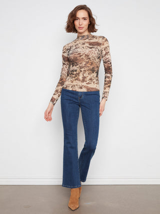 Mock Neck Lined Mesh Top by Charlie B in Country - view 3