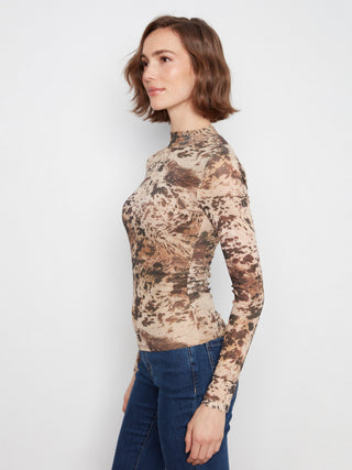 Mock Neck Lined Mesh Top by Charlie B in Country - view 4