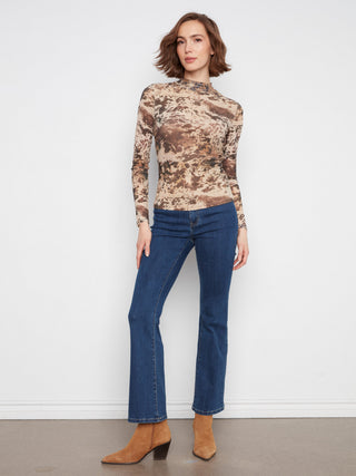 Mock Neck Lined Mesh Top by Charlie B in Country - view 6