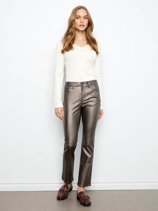 Slim Leg Metallic Wax Twill Pant by Charlie B in Hunter