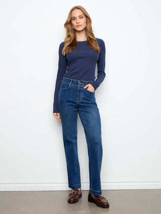 Panel Pocket Straight Leg Denim Pant by Charlie B in Washed Indigo