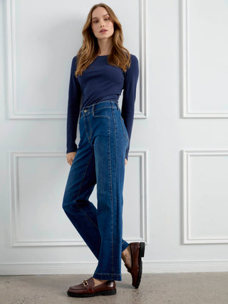 Panel Pocket Straight Leg Denim Pant by Charlie B in Washed Indigo - view 3