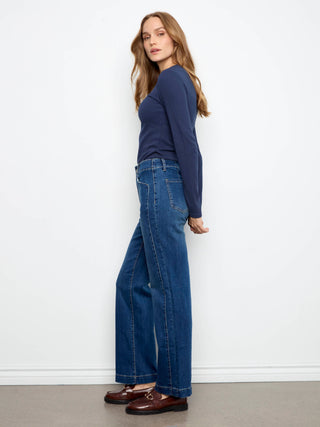 Panel Pocket Straight Leg Denim Pant by Charlie B in Washed Indigo - view 5