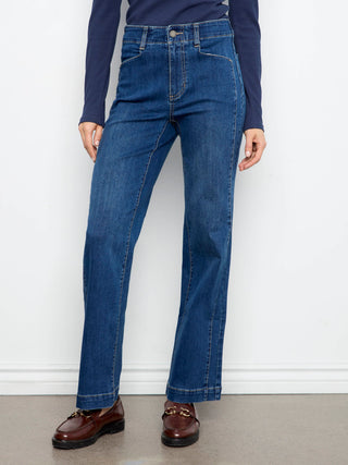 Panel Pocket Straight Leg Denim Pant by Charlie B in Washed Indigo - view 4