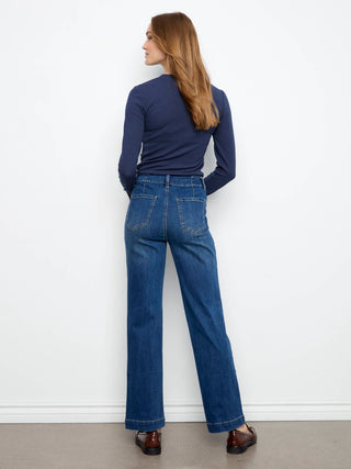 Panel Pocket Straight Leg Denim Pant by Charlie B in Washed Indigo - view 6