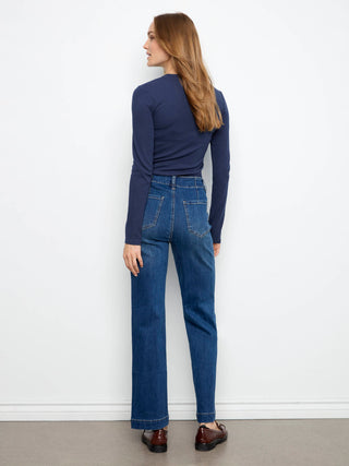Panel Pocket Straight Leg Denim Pant by Charlie B in Washed Indigo - view 7