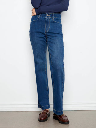 Panel Pocket Straight Leg Denim Pant by Charlie B in Washed Indigo - view 8