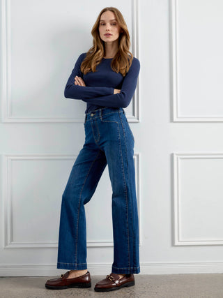 Panel Pocket Straight Leg Denim Pant by Charlie B in Washed Indigo - view 2