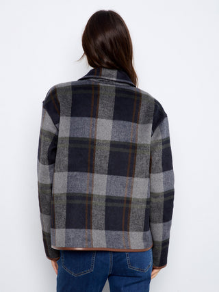 Reversible Plaid Jacket with Faux Leather Binding by Charlie B in Navy/Multi - view 7