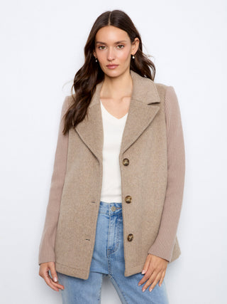 Wool Blend Jacket with Rib Sleeves by Charlie B in Taupe
