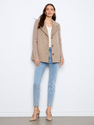 Wool Blend Jacket with Rib Sleeves by Charlie B in Taupe - view 2