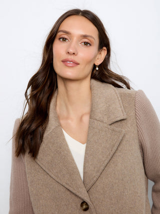 Wool Blend Jacket with Rib Sleeves by Charlie B in Taupe - view 4