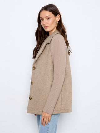 Wool Blend Jacket with Rib Sleeves by Charlie B in Taupe - view 5
