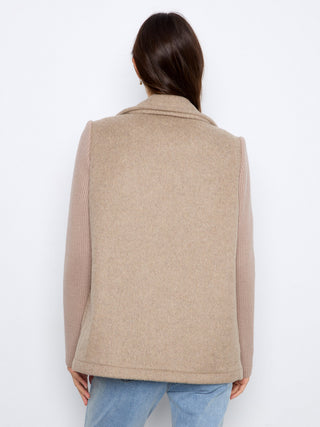 Wool Blend Jacket with Rib Sleeves by Charlie B in Taupe - view 6