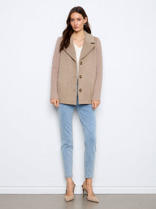 Wool Blend Jacket with Rib Sleeves by Charlie B in Taupe - view 8