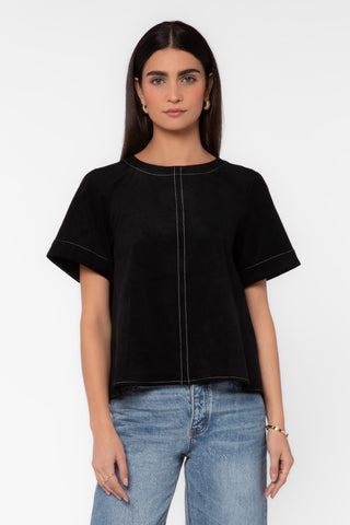 Juliette Faux Suede Top in Black - view 2