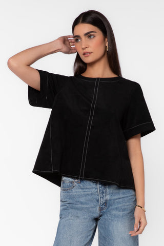Juliette Faux Suede Top in Black