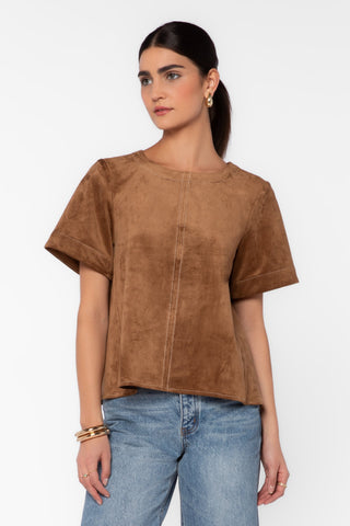 Juliette Faux Suede Top in Tan - view 2