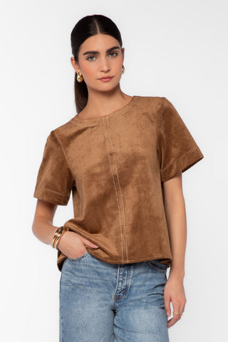 Juliette Faux Suede Top in Tan