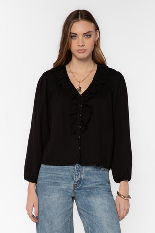 Kiki Ruffle Neck Top - Black - view 2