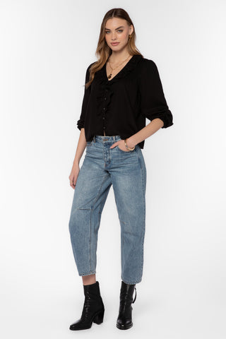 Kiki Ruffle Neck Top - Black
