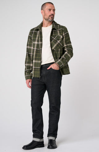 Plaid Zip Overshirt by Liverpool in Olive/Black