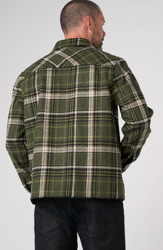 Plaid Zip Overshirt by Liverpool in Olive/Black - view 4