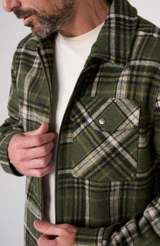 Plaid Zip Overshirt by Liverpool in Olive/Black - view 3