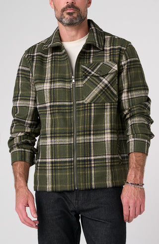 Plaid Zip Overshirt by Liverpool in Olive/Black - view 2