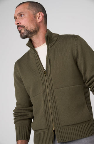 Zippered Cardigan Sweater by Liverpool in Olive - view 4