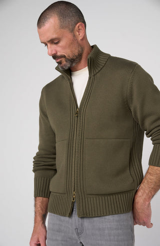 Zippered Cardigan Sweater by Liverpool in Olive - view 3
