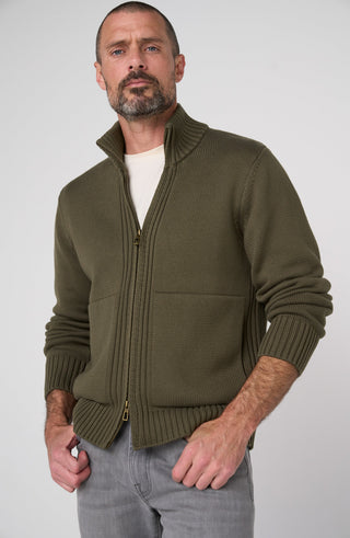 Zippered Cardigan Sweater by Liverpool in Olive